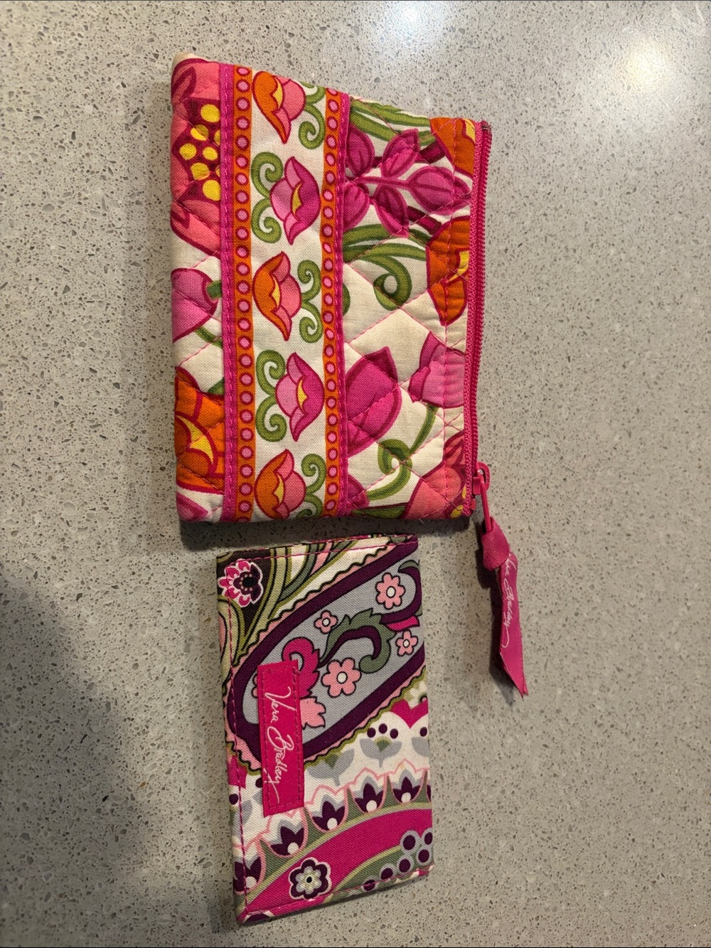 Vera Bradley Pink Orange Green Floral Quilted Wristlet with Card Case